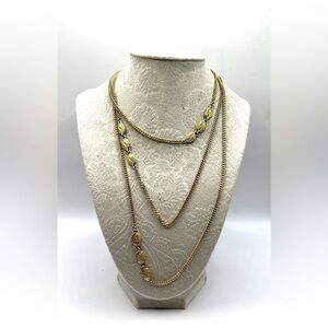 Vintage Monet Necklace - Opera Length 55 Gold Tone Station Chain - Art Deco